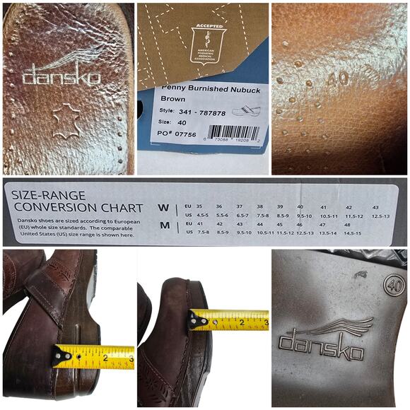 Brown Clogs Dansko Penny Size EU40 US 9.5-10 Burnish Nubuck Leather Floral Leaf - Picture 7 of 14